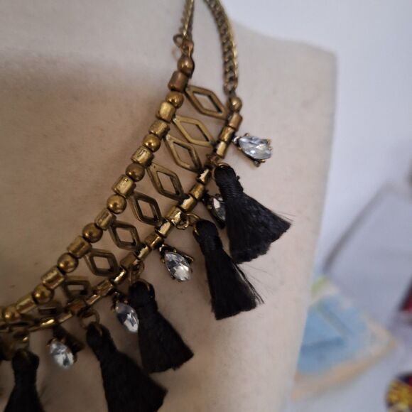 A Women's Choker Collar Necklace Egyptian Tassel Rhinestone Steampunk Gold Tone - Picture 5 of 11